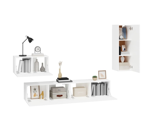 Set de muebles para TV 4 piezas madera contrachapada blanco