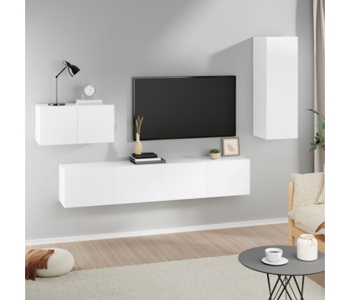 Set de muebles para TV 4 piezas madera contrachapada blanco