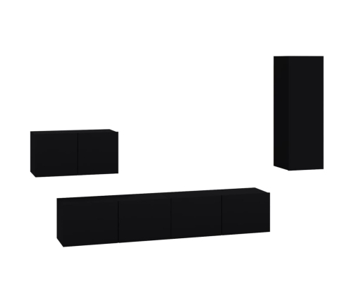 Set de muebles para TV 4 piezas madera contrachapada negro