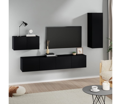 Set de muebles para TV 4 piezas madera contrachapada negro