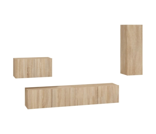 Set de muebles para TV 4 pzas madera contrachapada roble Sonoma