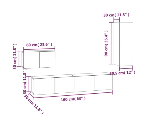 Set de muebles para TV 4 pzas madera contrachapada roble Sonoma