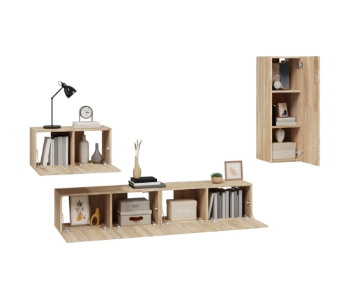 Set de muebles para TV 4 pzas madera contrachapada roble Sonoma