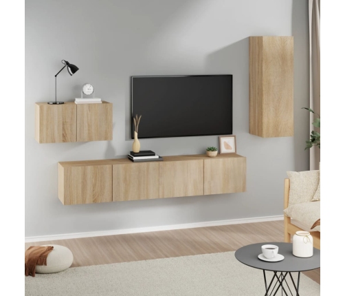 Set de muebles para TV 4 pzas madera contrachapada roble Sonoma