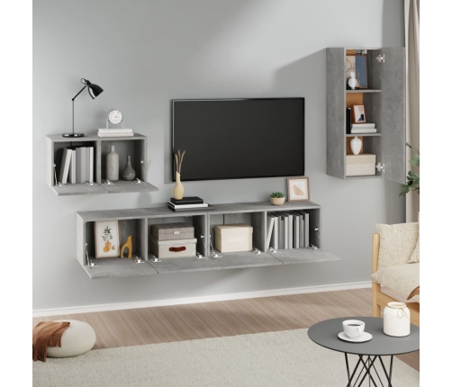 Set de muebles de TV 4 pzas madera contrachapada gris hormigón