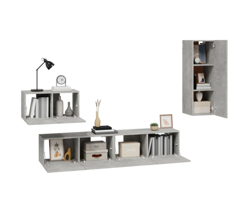 Set de muebles de TV 4 pzas madera contrachapada gris hormigón