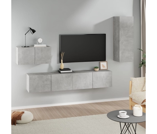 Set de muebles de TV 4 pzas madera contrachapada gris hormigón