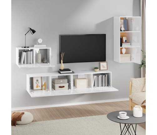 Set de muebles de TV 4 pzas madera contrachapada blanco brillo