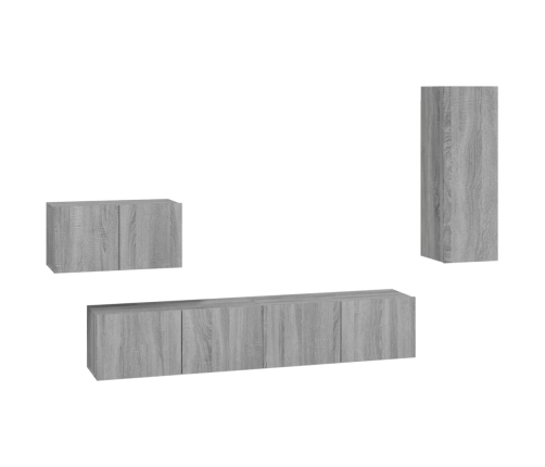 Set de muebles para TV 4 pzas madera contrachapada gris Sonoma