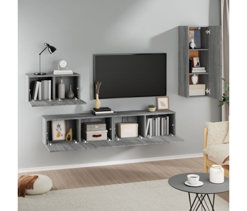 Set de muebles para TV 4 pzas madera contrachapada gris Sonoma