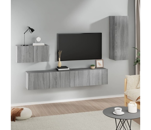 Set de muebles para TV 4 pzas madera contrachapada gris Sonoma