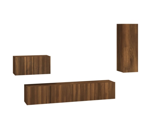 Set de muebles para TV 4 pzas madera contrachapada marrón roble