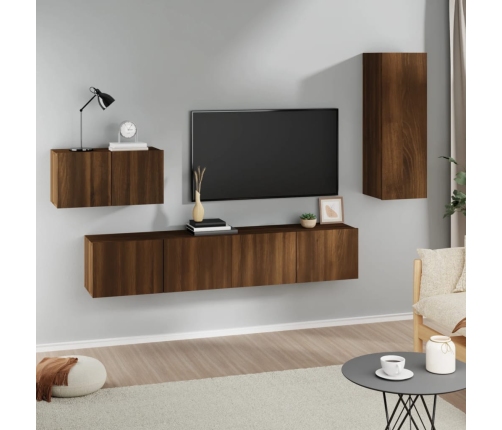 Set de muebles para TV 4 pzas madera contrachapada marrón roble