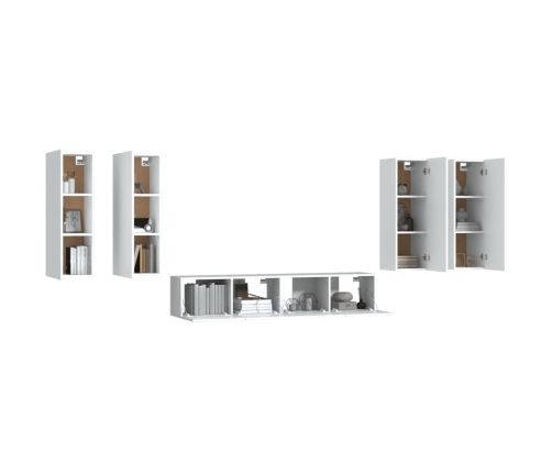 Set de muebles para TV 6 piezas madera contrachapada blanco