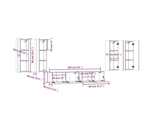 Set de muebles para TV 6 piezas madera contrachapada blanco