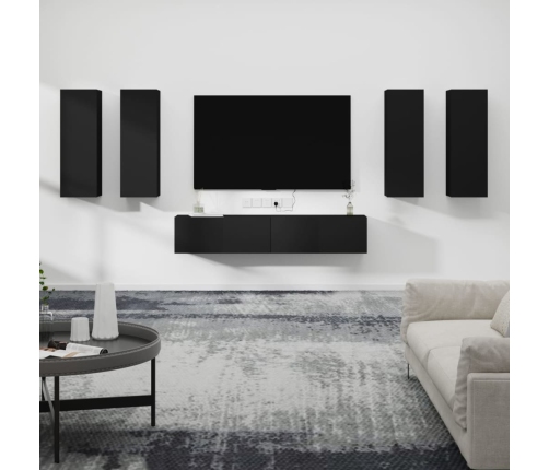 Set de muebles para TV 6 piezas madera contrachapada negro