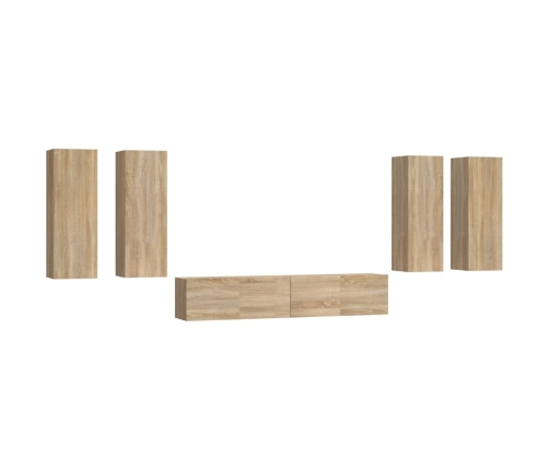 Set de muebles para TV 6 pzas madera contrachapada roble sonoma