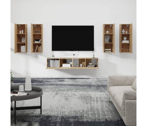 Set de muebles para TV 6 pzas madera contrachapada roble sonoma