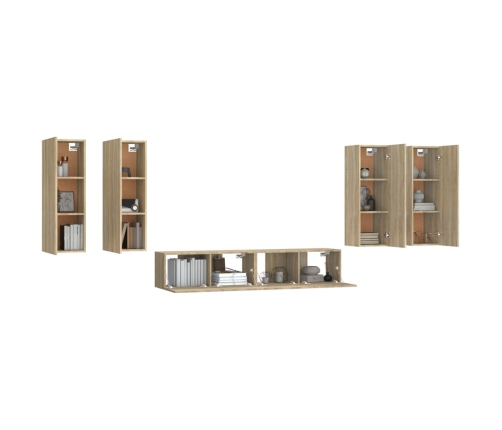 Set de muebles para TV 6 pzas madera contrachapada roble sonoma