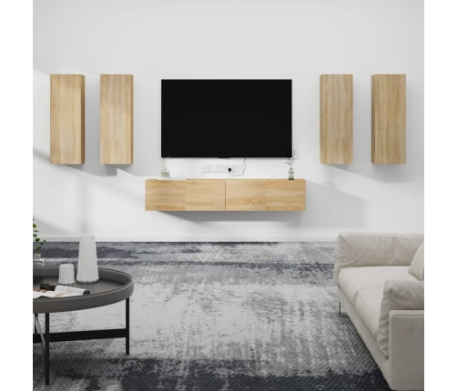 Set de muebles para TV 6 pzas madera contrachapada roble sonoma