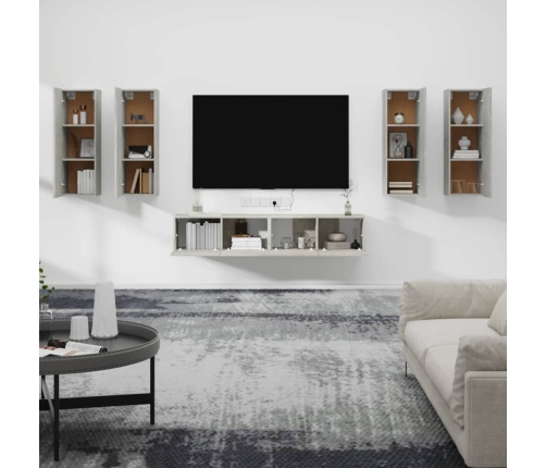 Set de muebles de TV 6 pzas madera contrachapada gris hormigón