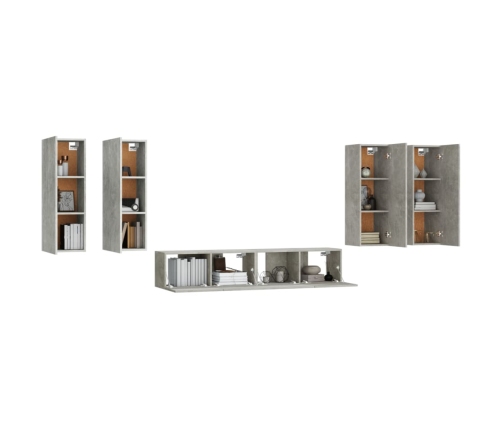 Set de muebles de TV 6 pzas madera contrachapada gris hormigón