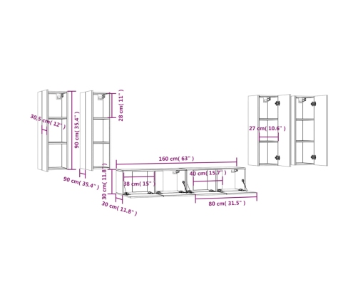 Set de muebles de TV 6 pzas madera contrachapada gris hormigón