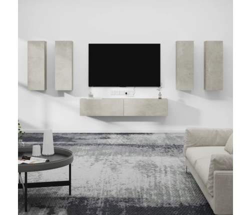 Set de muebles de TV 6 pzas madera contrachapada gris hormigón