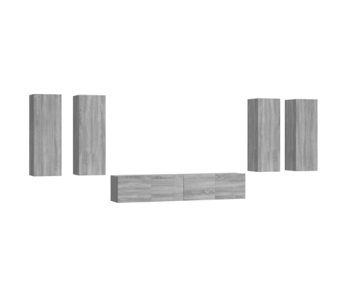 Set de muebles para TV 6 pzas madera contrachapada gris Sonoma