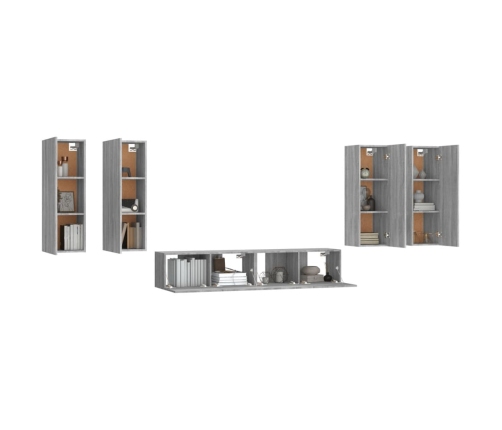 Set de muebles para TV 6 pzas madera contrachapada gris Sonoma