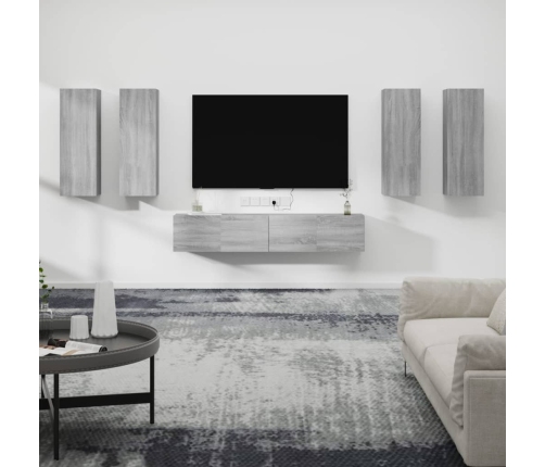 Set de muebles para TV 6 pzas madera contrachapada gris Sonoma