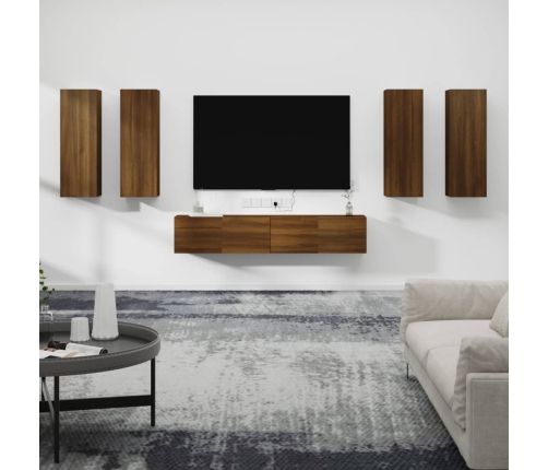 Set de muebles para TV 6 pzas madera contrachapada roble marrón