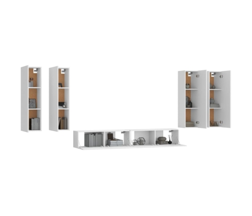 Set de muebles para TV 6 piezas madera contrachapada blanco