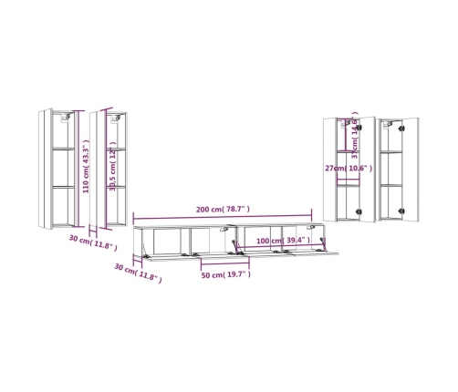 Set de muebles para TV 6 piezas madera contrachapada blanco