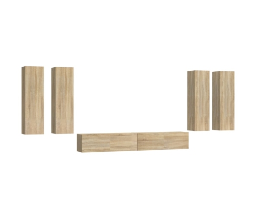 Set de muebles para TV 6 pzas madera contrachapada roble sonoma