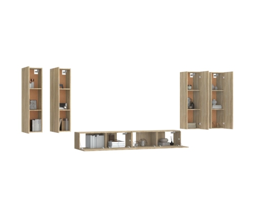 Set de muebles para TV 6 pzas madera contrachapada roble sonoma