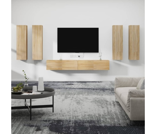 Set de muebles para TV 6 pzas madera contrachapada roble sonoma