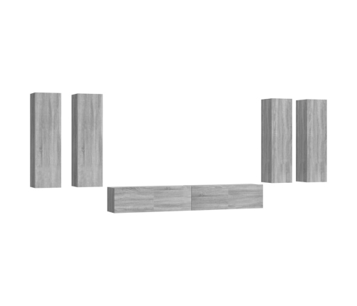 Set de muebles para TV 6 pzas madera contrachapada gris Sonoma