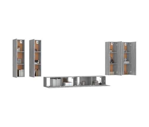 Set de muebles para TV 6 pzas madera contrachapada gris Sonoma