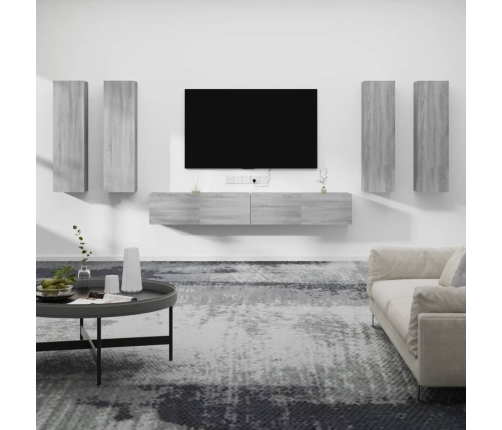 Set de muebles para TV 6 pzas madera contrachapada gris Sonoma