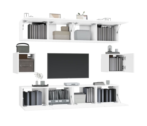 Set de muebles para TV 6 piezas madera contrachapada blanco