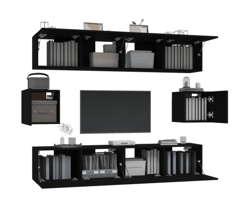 Set de muebles para TV 6 piezas madera contrachapada negro