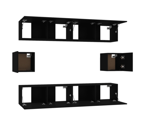 Set de muebles para TV 6 piezas madera contrachapada negro