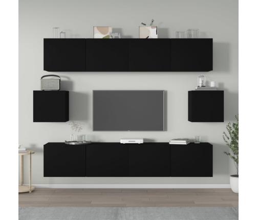 Set de muebles para TV 6 piezas madera contrachapada negro