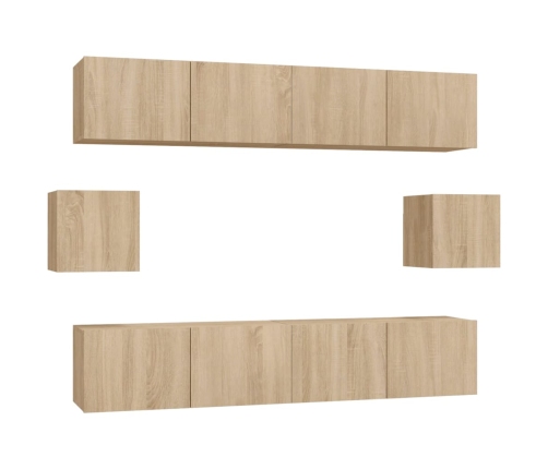 Set de muebles para TV 6 pzas madera contrachapada roble sonoma