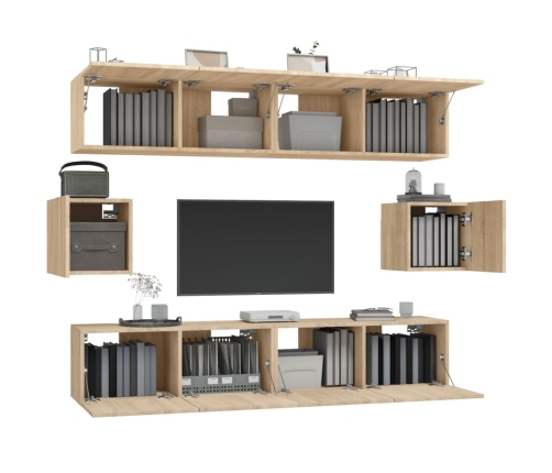 Set de muebles para TV 6 pzas madera contrachapada roble sonoma