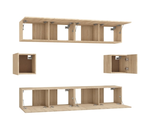 Set de muebles para TV 6 pzas madera contrachapada roble sonoma