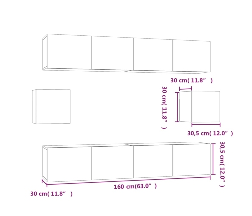 Set de muebles para TV 6 pzas madera contrachapada roble sonoma