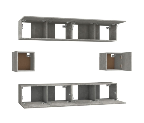 Set de muebles de TV 6 pzas madera contrachapada gris hormigón