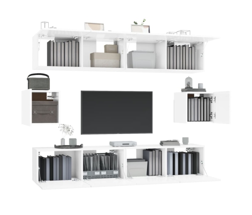 Set de muebles de TV 6 pzas madera contrachapada blanco brillo